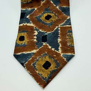 Christian Dior Monsieur Silk Necktie Brown Blue Abstract Geometric Print